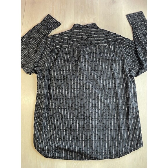 Ecko Unlimited Shirt Men's 2XL Black Emboss Design Long Sleeve Button Up Stripes - Picture 10 of 12